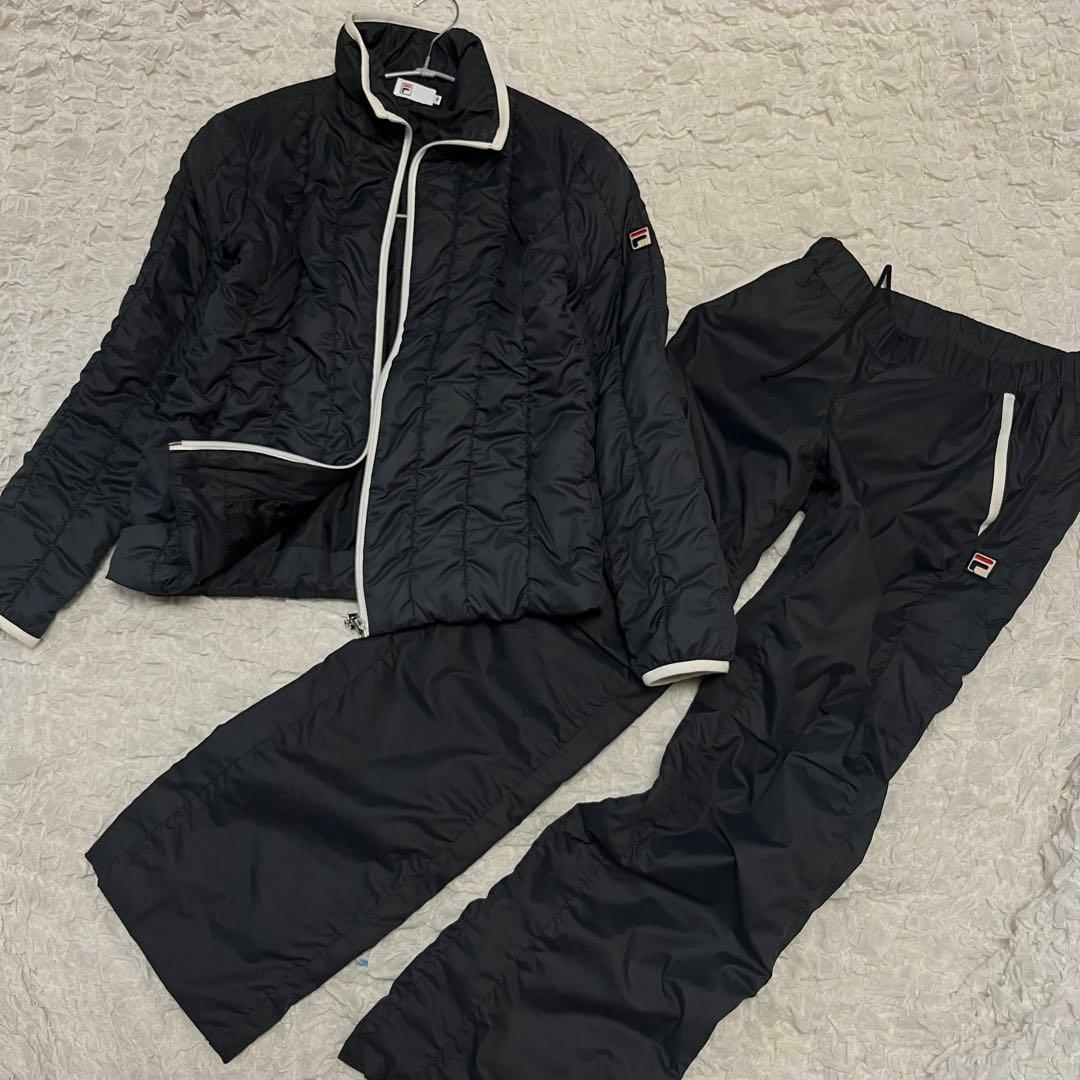 M【FILA フィラ】中綿 セットアップ 上下セット 黒 キルティング ジャージ