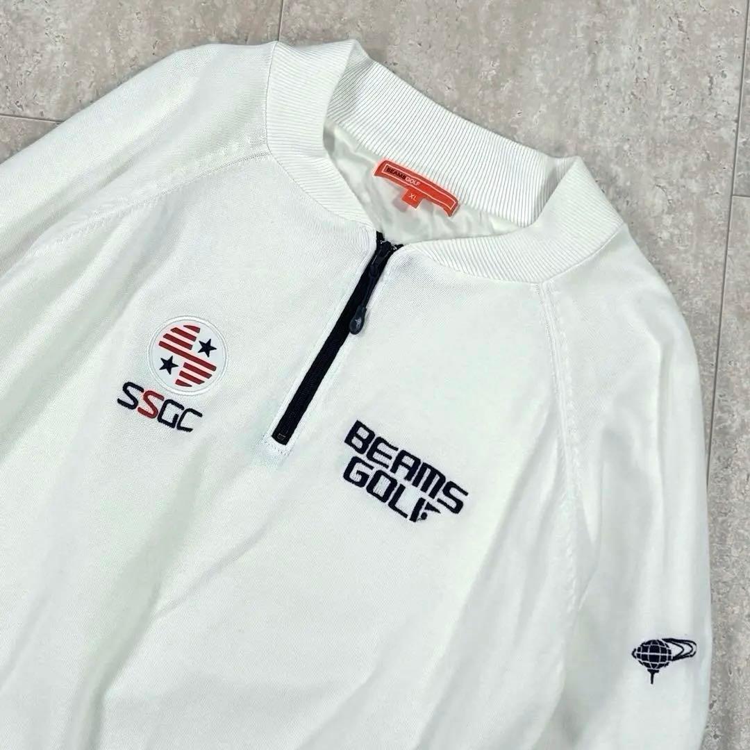 ビームスゴルフ　BEAMS GOLF ニットブルゾン　セーター　白xネイビー