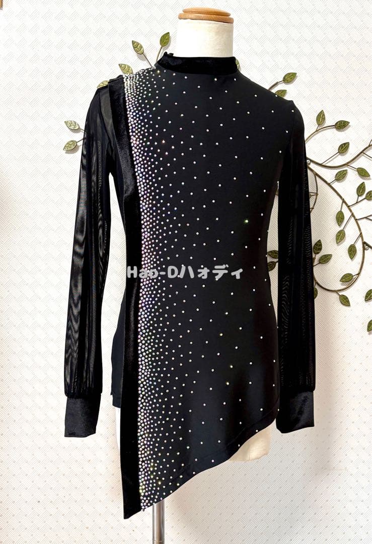 ★社交ダンス★新品★メンズシャツ★ラテン★アシメトリー★黒M