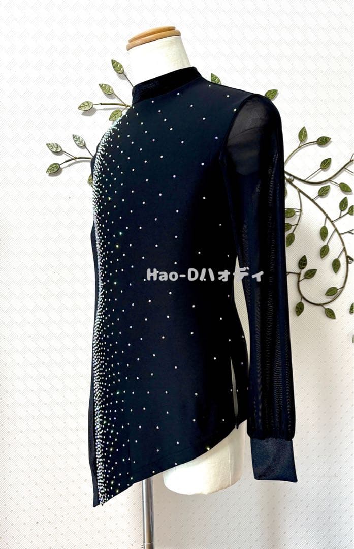★社交ダンス★新品★メンズシャツ★ラテン★アシメトリー★黒M