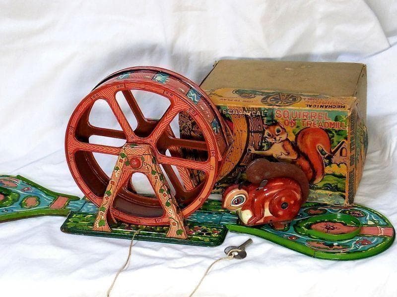 【希少】水車を回す ブリキのリス おもちゃ １９５０年代　光球商会製【箱付き】