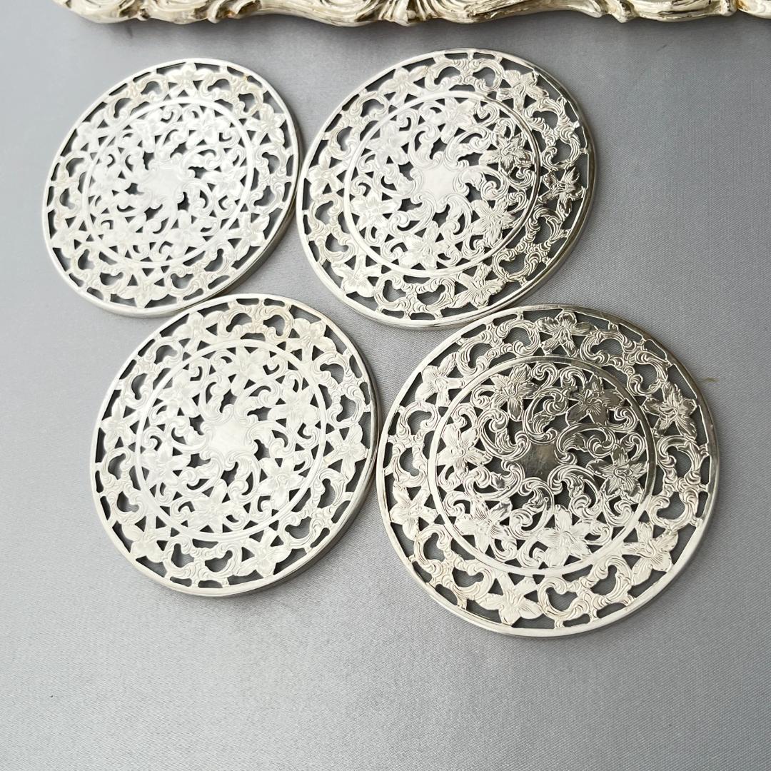 【WEBSTER】 【純銀 / ガラス】コースター 4枚 スターリングシルバー