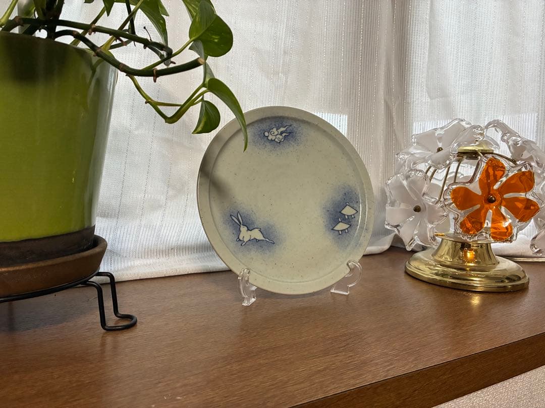 北大路魯山人　染付吹墨亭兎図皿　共箱　京焼　初期伊万里　時代箱