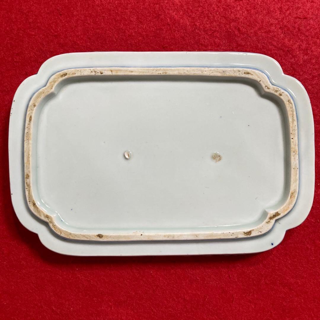 （珍）レトロアンティーク　佐賀　古伊万里焼　白磁色絵　唐草桐紋錦絵角皿