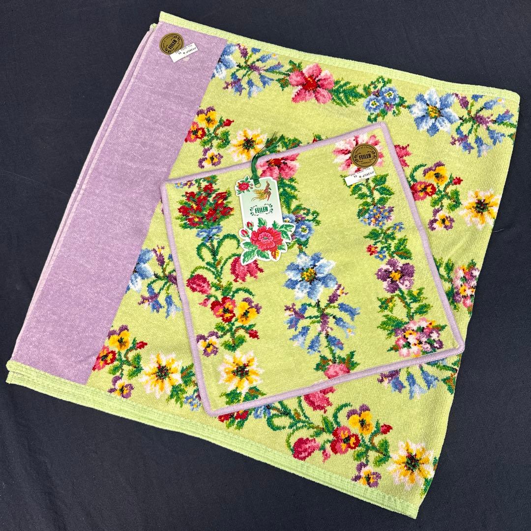 ◆224-51 フェイラー タオル ハンカチ 2枚まとめ 花柄