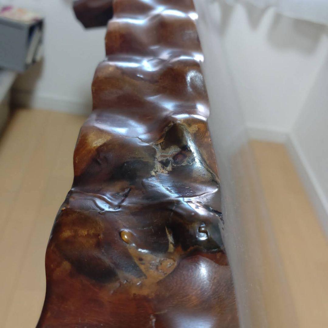 木製 波形縁取り座卓 ダークブラウン