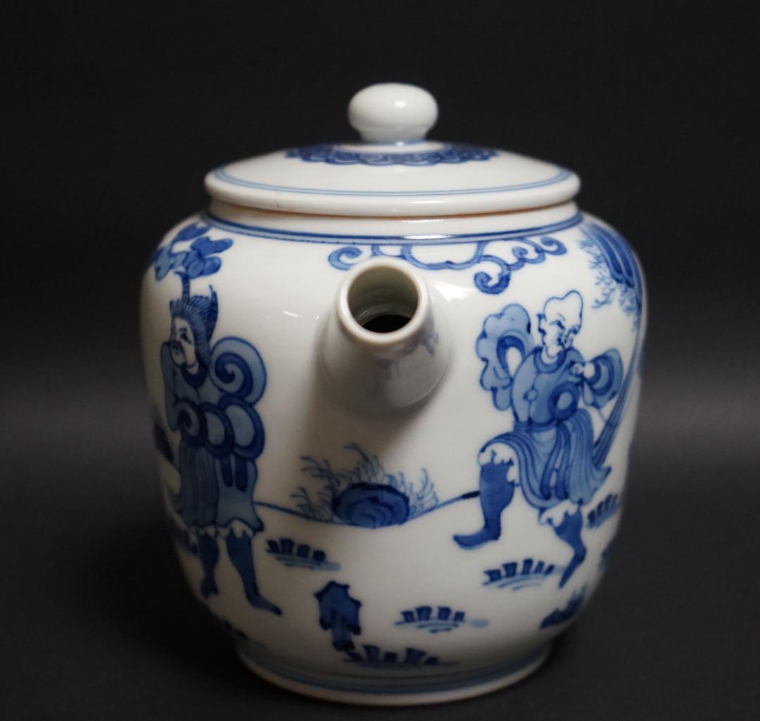 煎茶道具 大丸北峰作 染付青華人物図 鉄砲口 共箱★時代物★美品