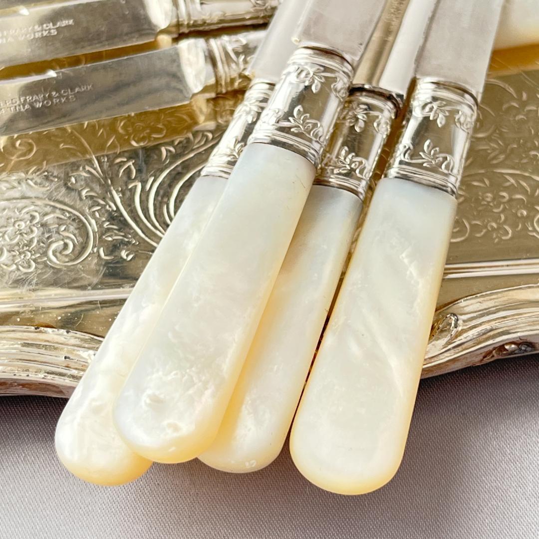 【白蝶貝 / 純銀継手】ティーナイフ 8本 マザーオブパール