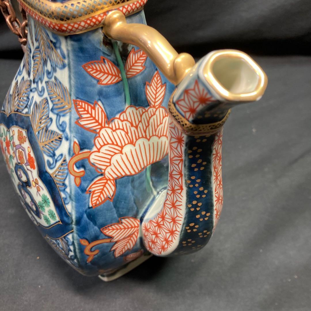 【美品】有田焼 林九郎窯 染錦唐草牡丹 水注 金彩
