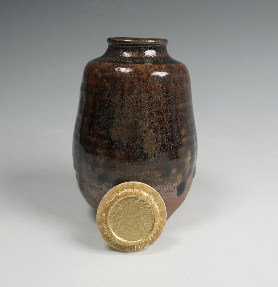 森本陶谷 丹波焼茶入 金剛金襴仕覆 共箱 茶道具