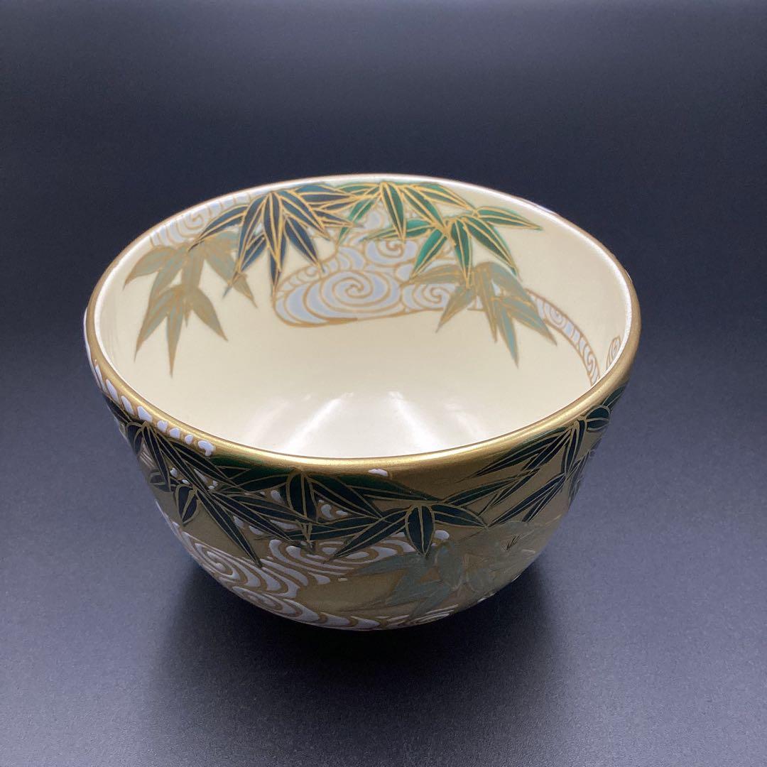 抹茶碗　金地　竹に流水　加藤如水作　新品　桐箱入
