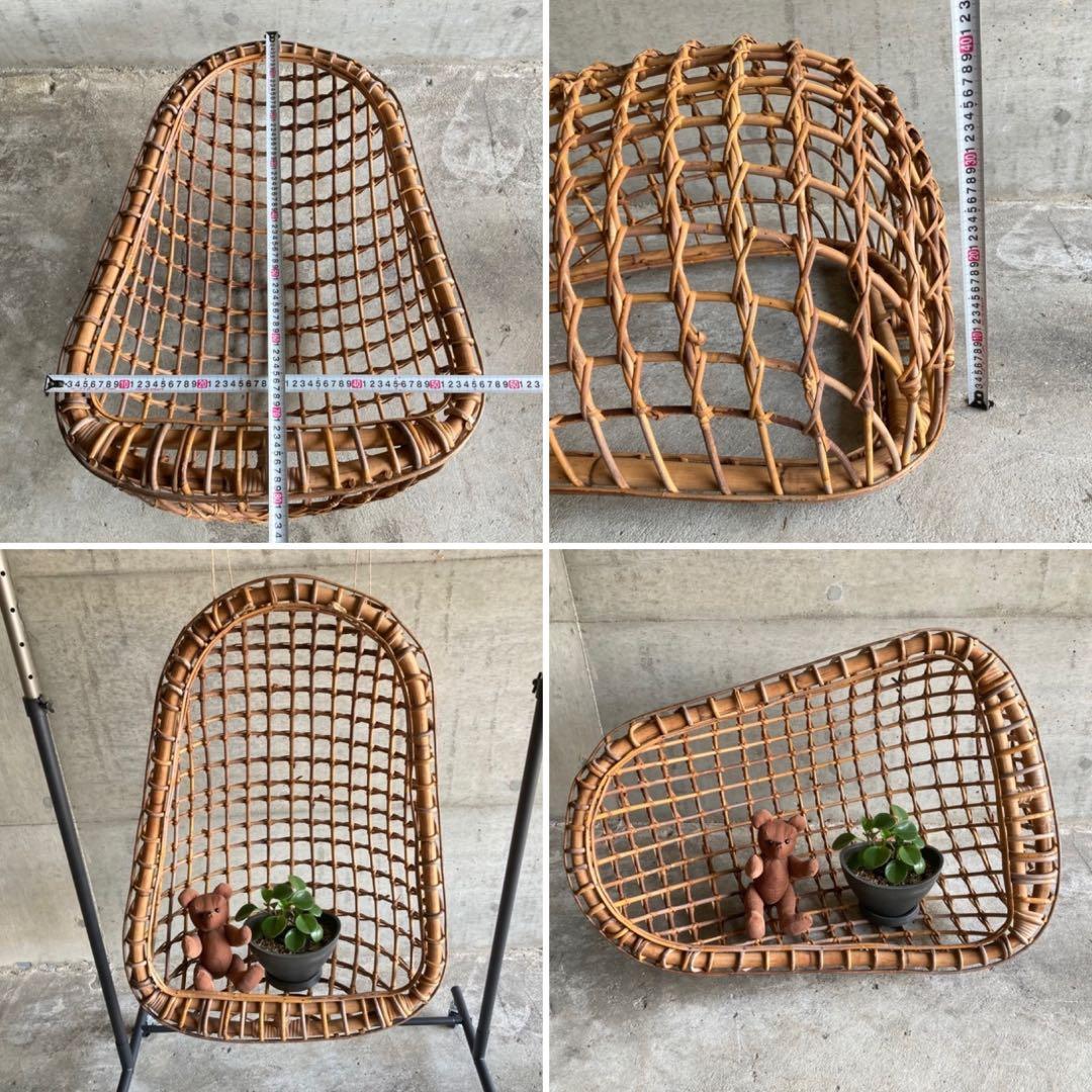 大きな竹籠 かご バスケット ハンキング 大型 竹製 古道具 インテリア レトロ