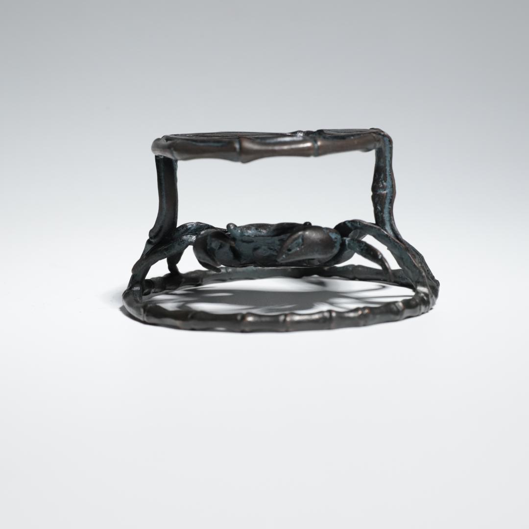 籠蟹 蓋置 置物 銅器 共箱 共布 骨董 時代物 古道具 240322DZ20