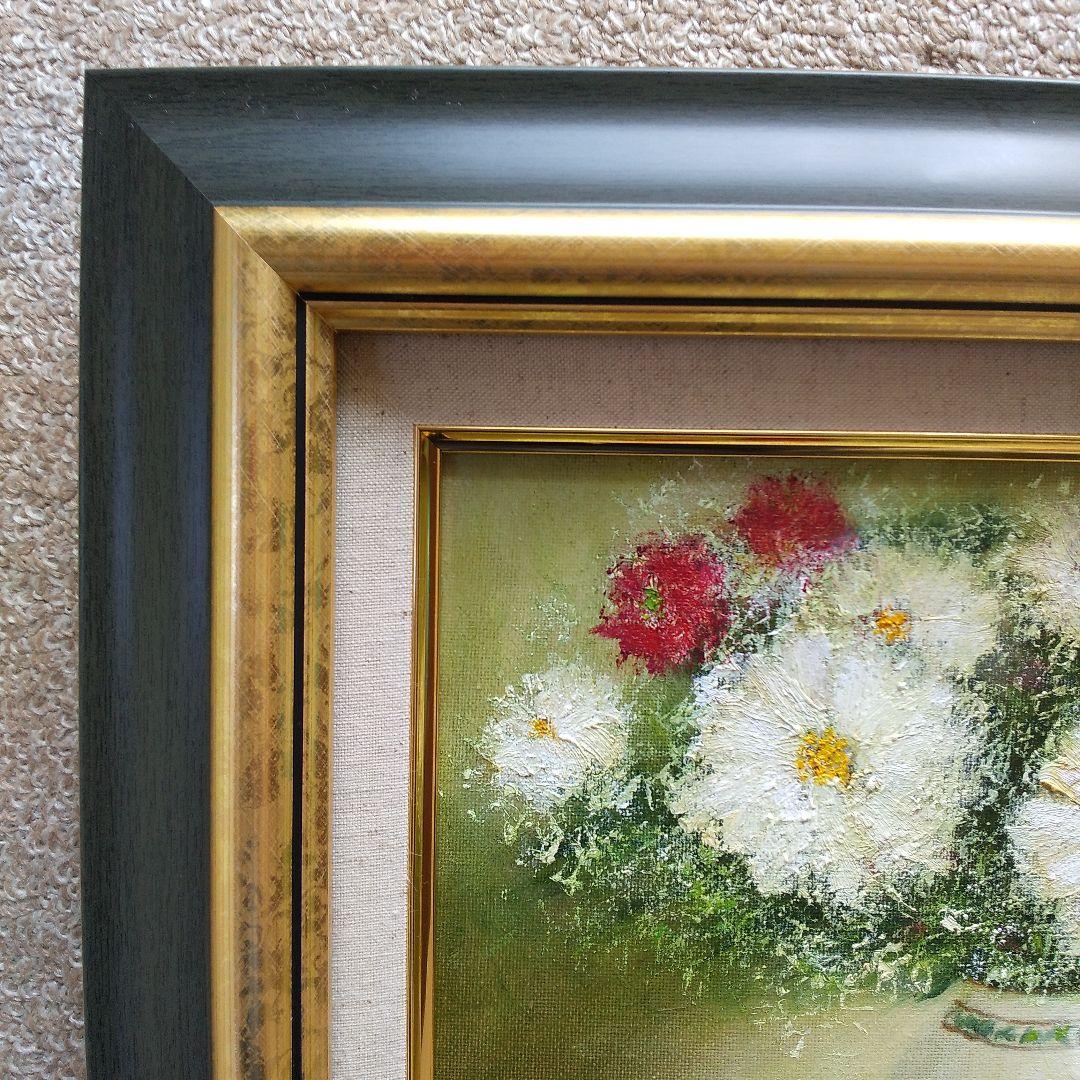 ココ 油絵 花の絵「紅白」F3号 未使用額縁入り （匿名配送）