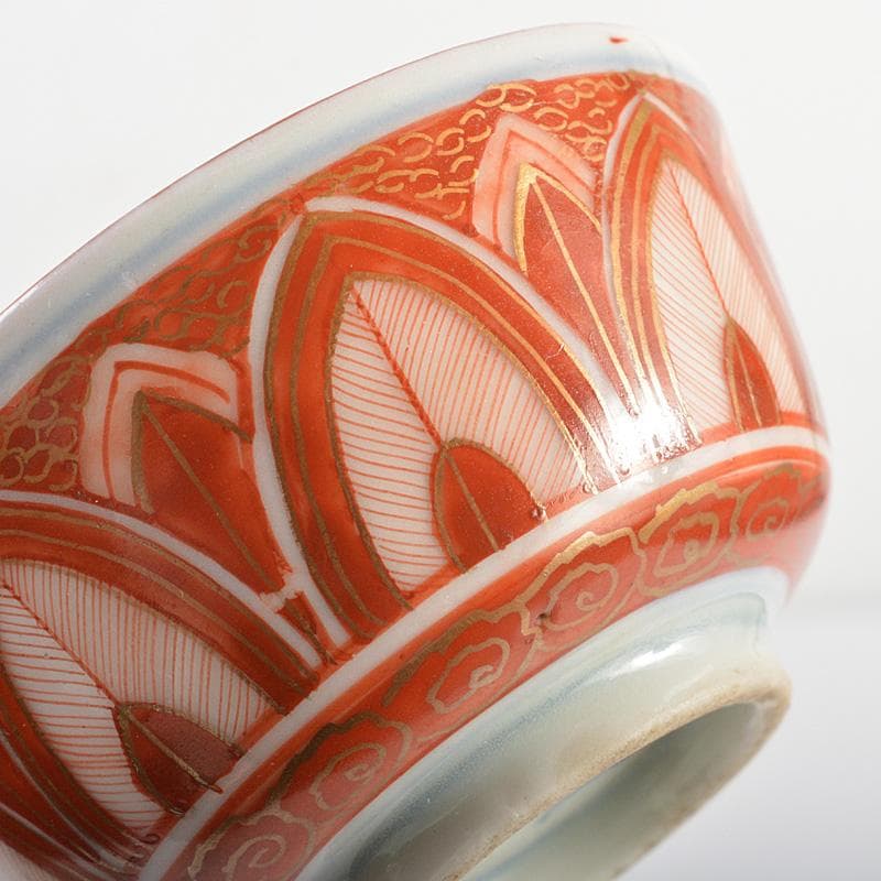 煎茶道具　九谷焼　古九谷　赤絵金彩　椛文　煎茶器　五客　時代箱付　V　R6018