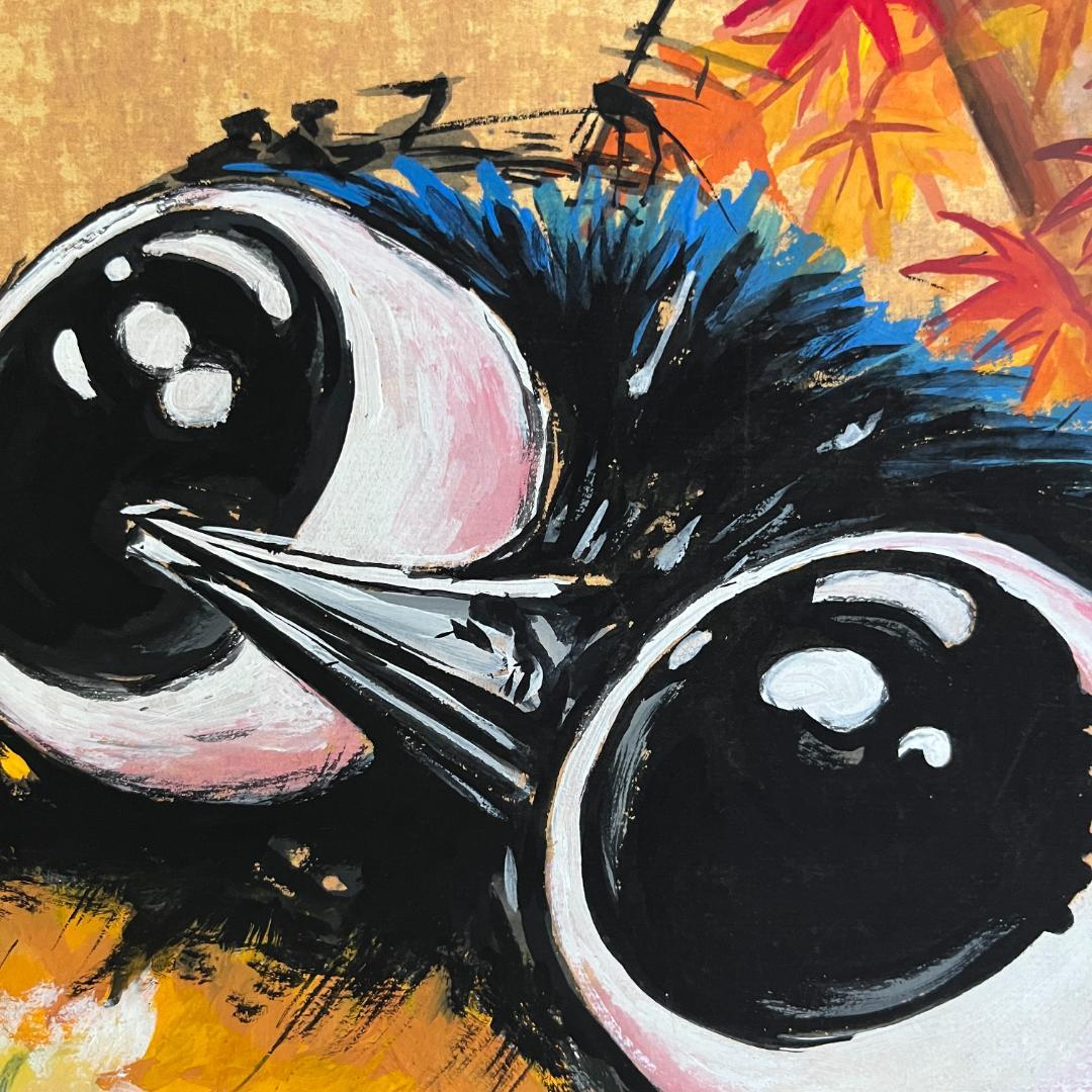 妖鳥と紅葉の掛軸