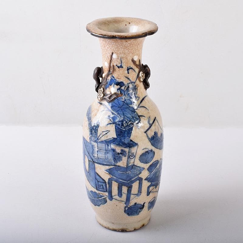 中国　成化年製　青花　花瓶文　貼梅双耳瓶　D　R7889