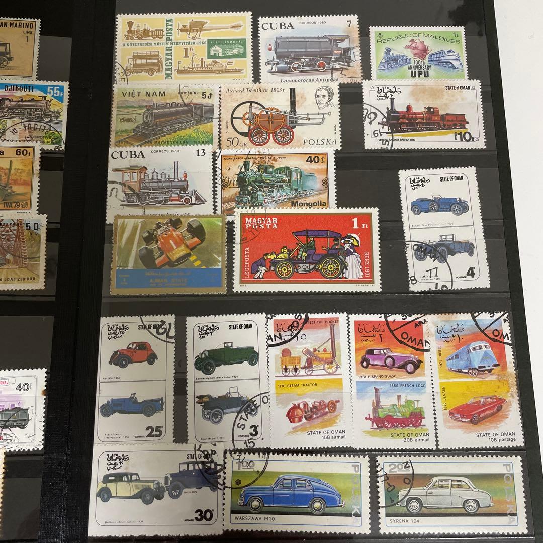 外国切手 機関車 車 船 恐竜 古代動物 100枚以上セット