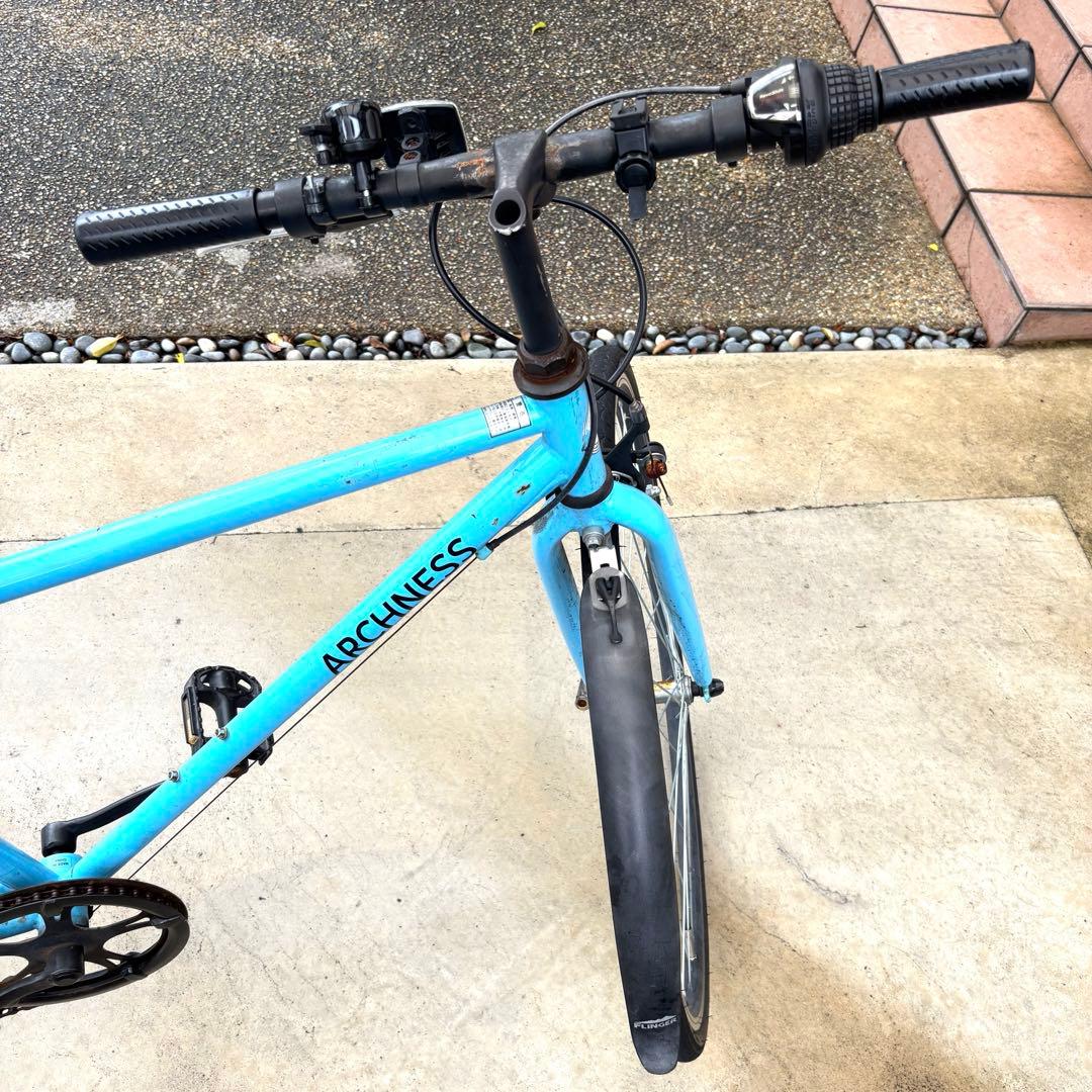 クロスバイク シティサイクル シマノ 7段変速 自転車 27インチ　ブルー　青