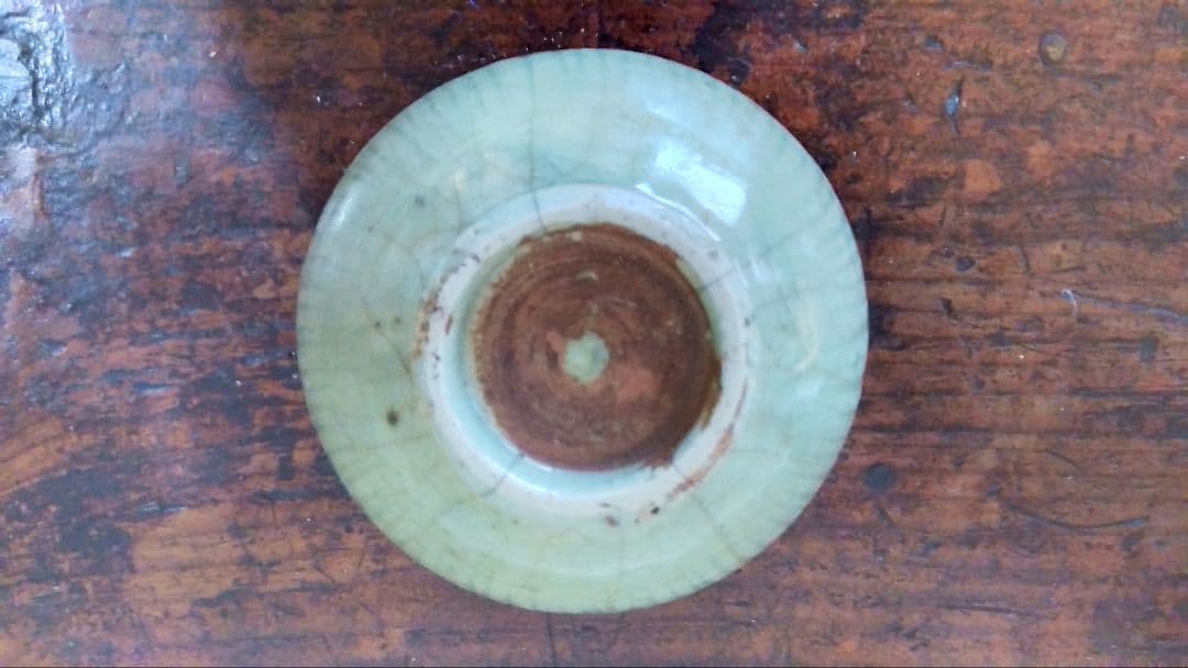 李朝(後期)青磁しのぎ茶碗