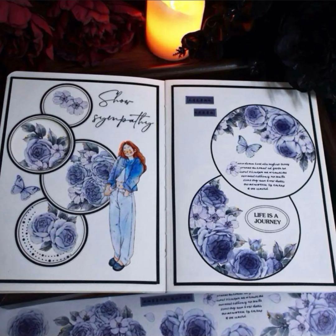 PET 青瓷花 ダイカット 5.5m×5m 海外マスキングテープ 海外マステ 花