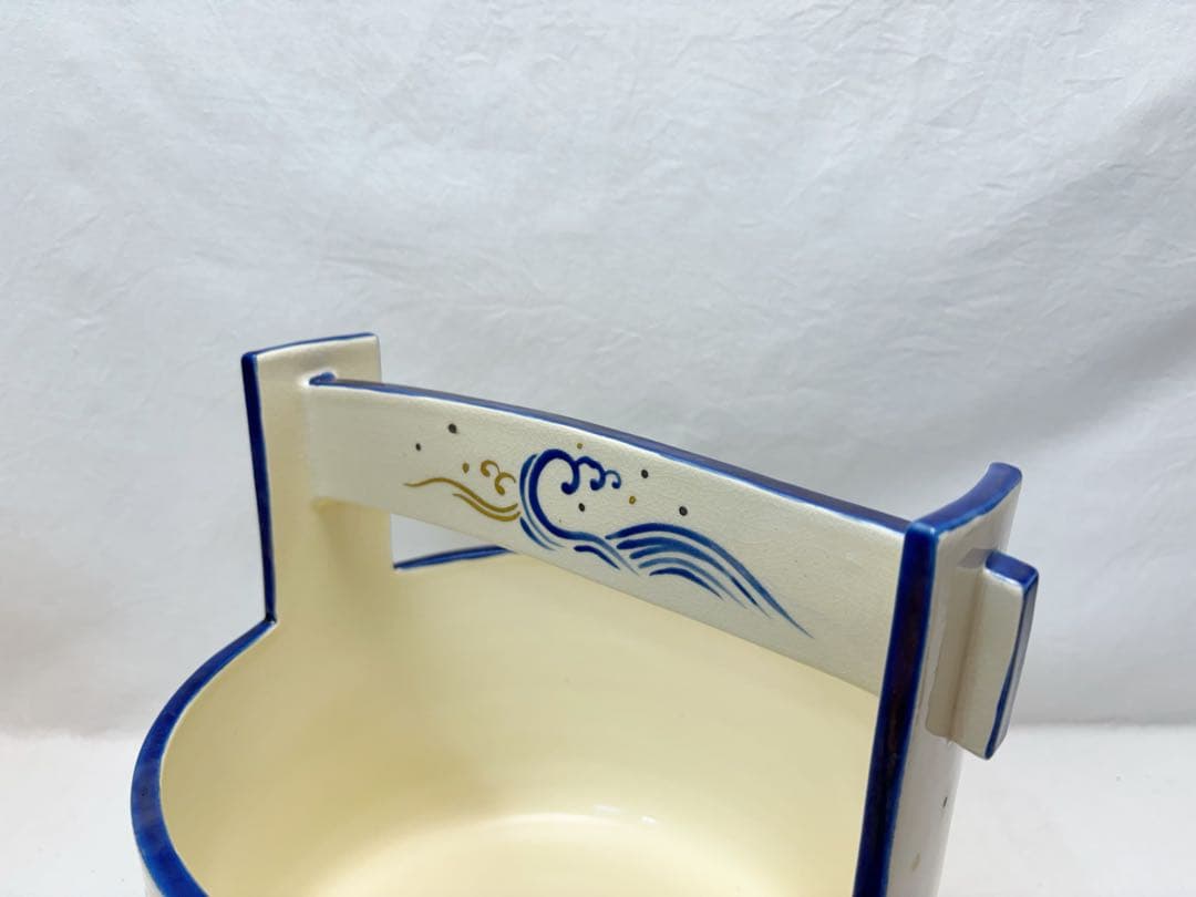 ほぼ未使用 茶道具 暁山作 古清水波 手桶水指 底印 水差し 共布 共箱