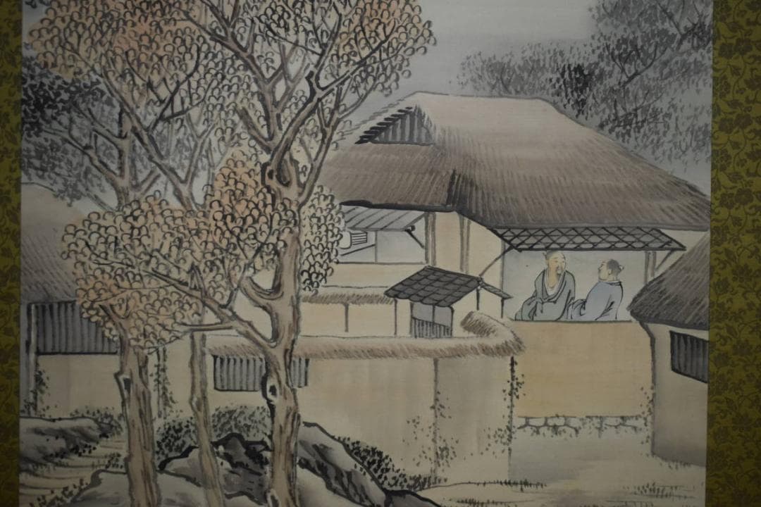 真作/前川文嶺/秋景山水人物図/杉題箱付/布袋屋掛軸HG-745