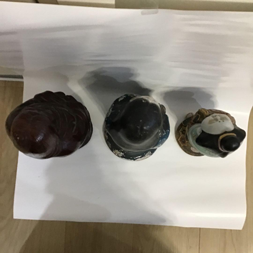 アンティーク　陶器　お多福様　お福さん　置物　3点