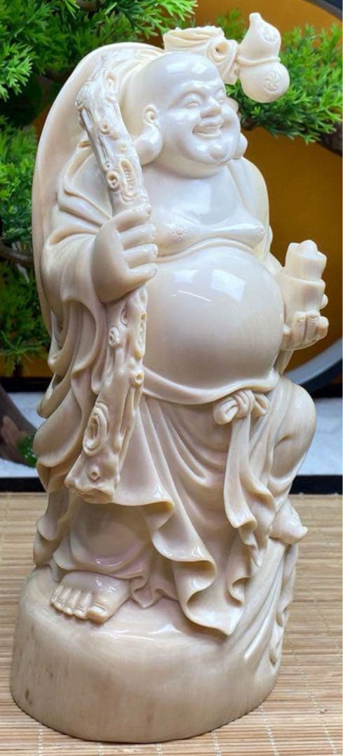 天然マンモス牙美しい手作り弥勒仏 置物