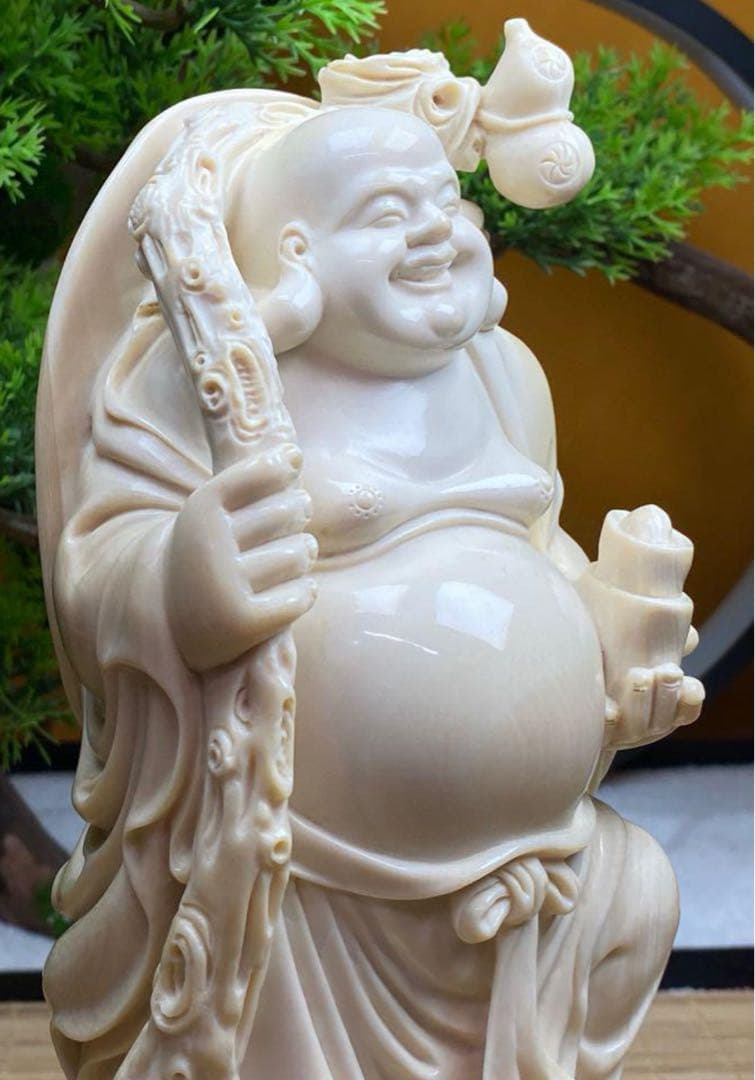 天然マンモス牙美しい手作り弥勒仏 置物