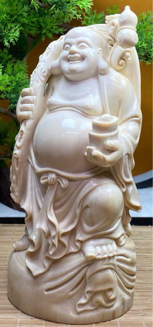 天然マンモス牙美しい手作り弥勒仏 置物