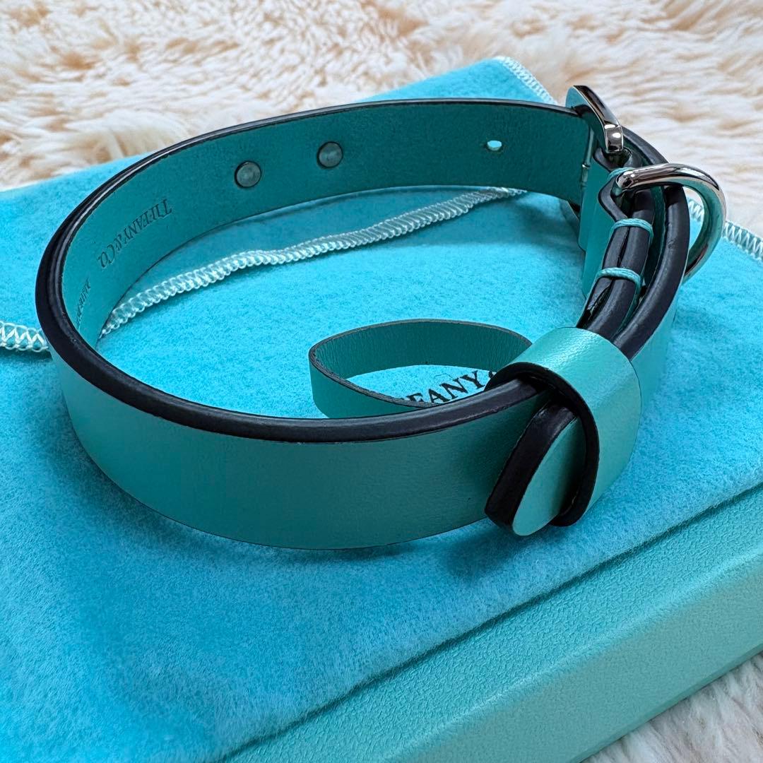 未使用級✨Tiffany レザー首輪 M プレート 金具 4段調整