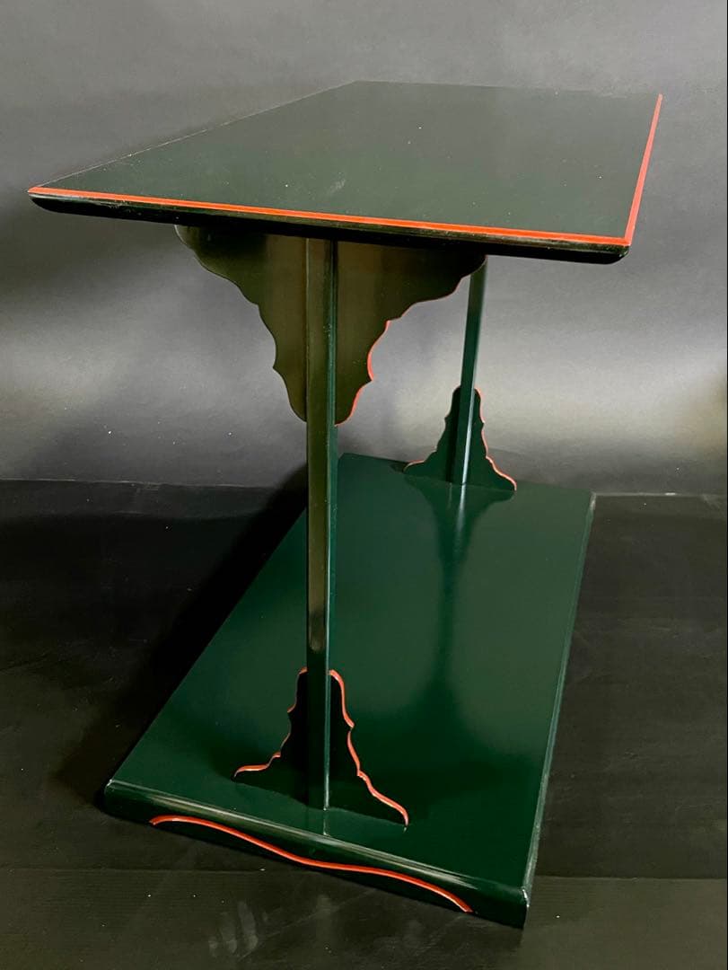 【超美品】「母」 青漆爪紅 及台子 光春 組立式 共箱 黄布 茶道具 (24②)