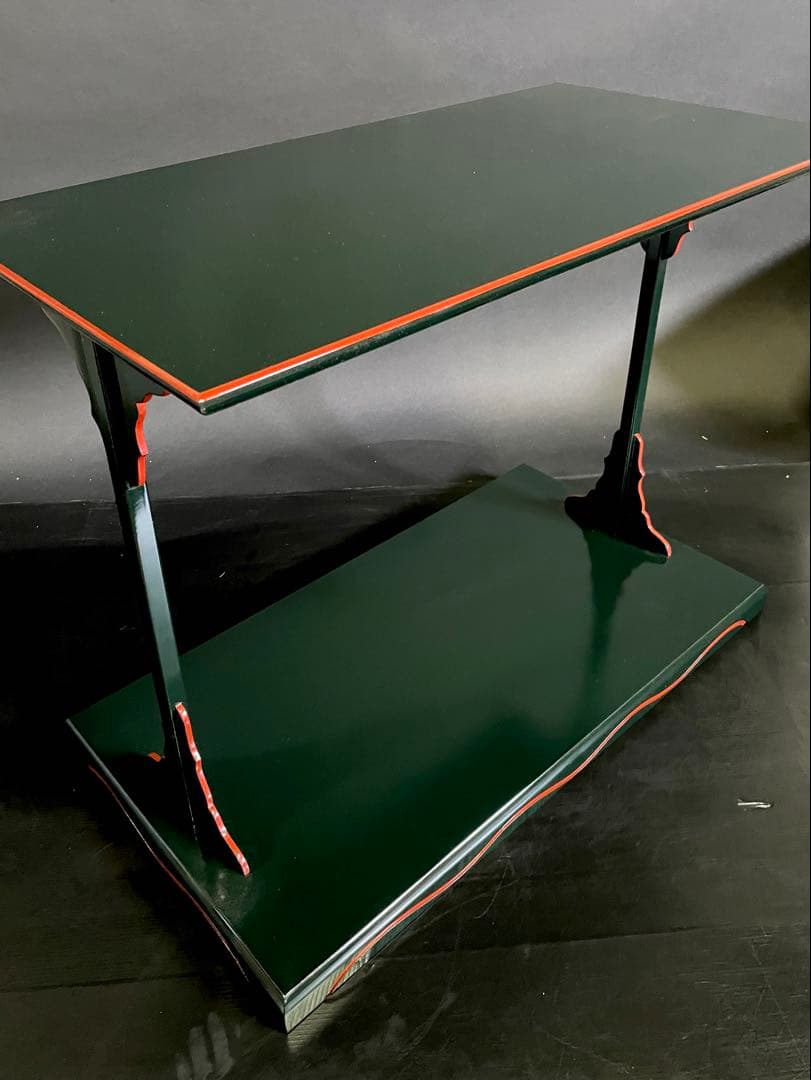 【超美品】「母」 青漆爪紅 及台子 光春 組立式 共箱 黄布 茶道具 (24②)