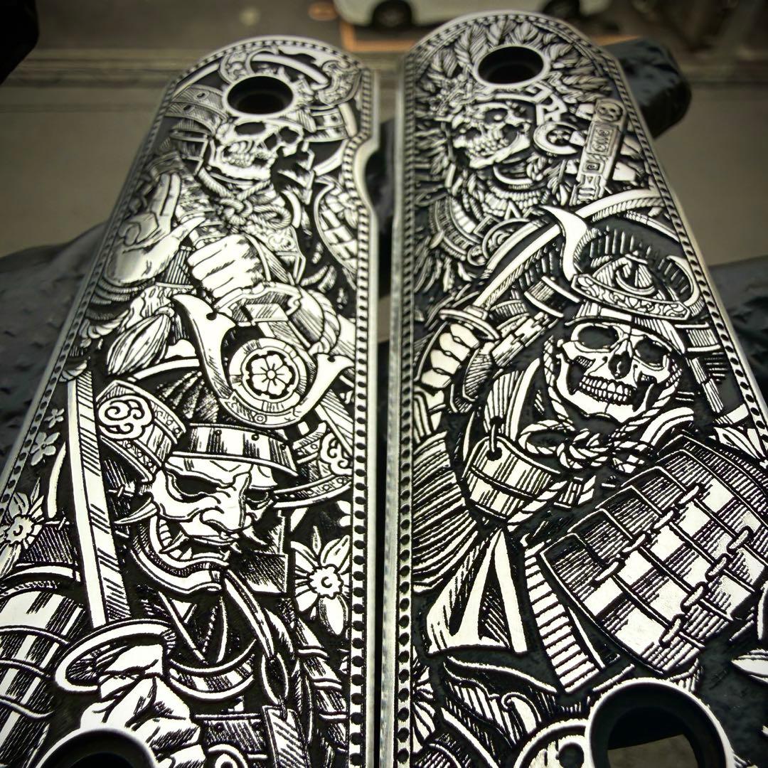 1911 用 グリップパネル／護手　スカルサムライデザイン　左右セット