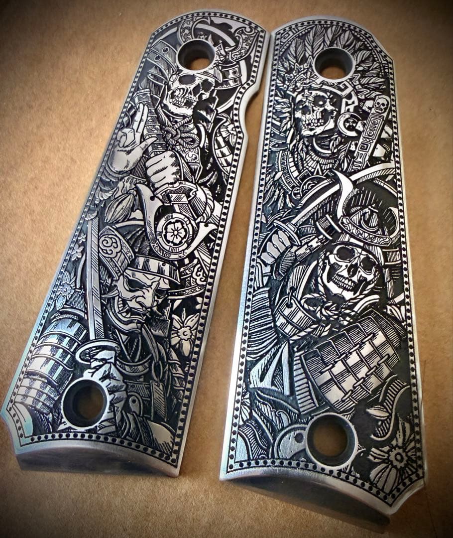 1911 用 グリップパネル／護手　スカルサムライデザイン　左右セット