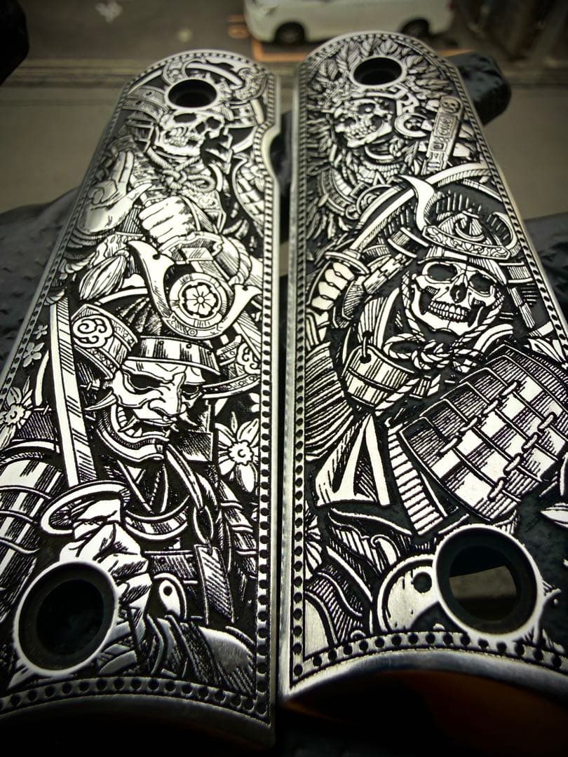1911 用 グリップパネル／護手　スカルサムライデザイン　左右セット