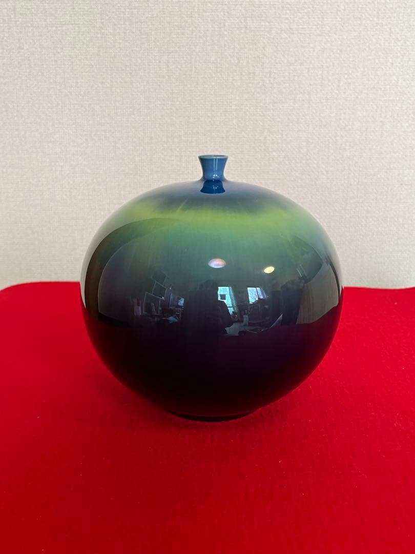 人間国宝 3代 徳田八十吉 碧明釉 壺 共箱 共布 陶歴付 管理T265