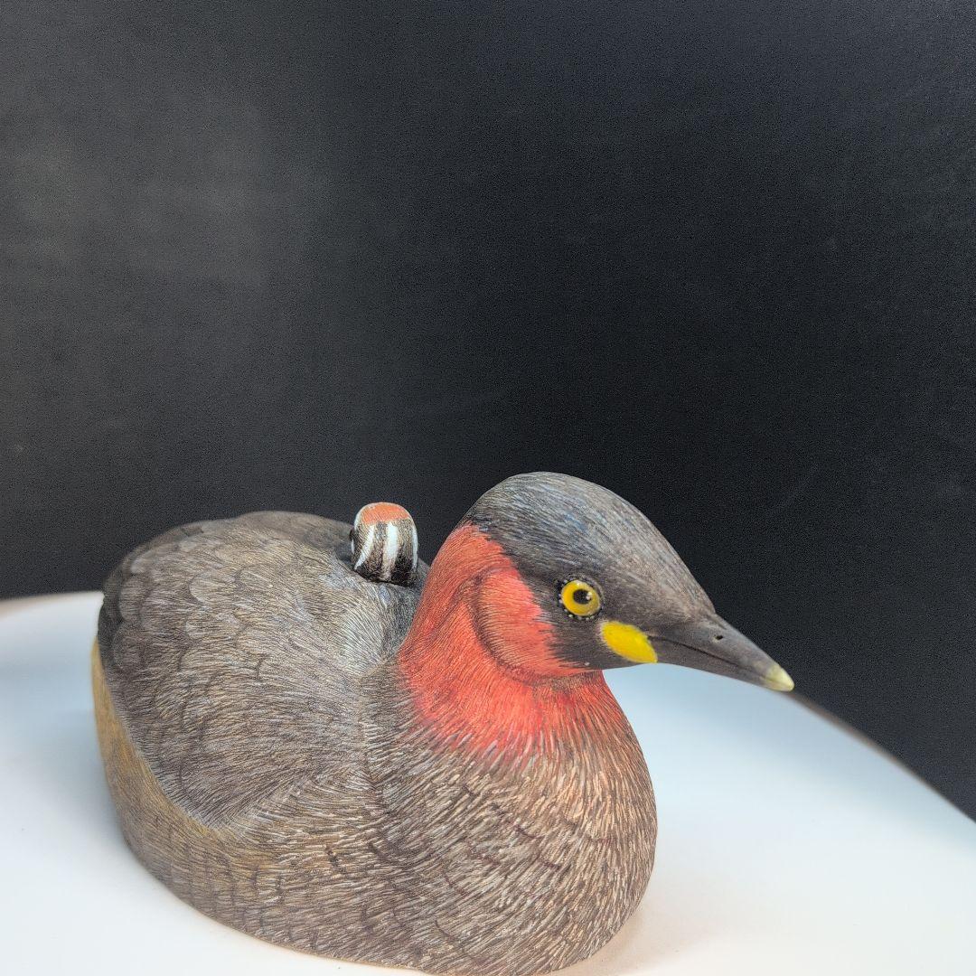 限定品　カイツブリ　木彫りの野鳥　バードカービング　野鳥彫刻