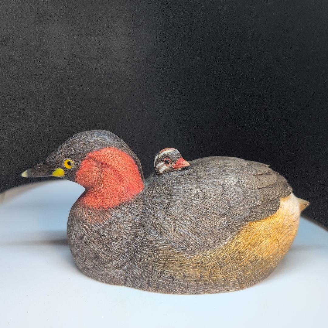 限定品　カイツブリ　木彫りの野鳥　バードカービング　野鳥彫刻