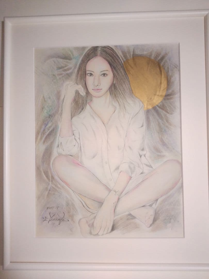 美人画、裸婦、絵画6F、山本英二、ワイシャツK、木枠新品額縁、真作、肉筆