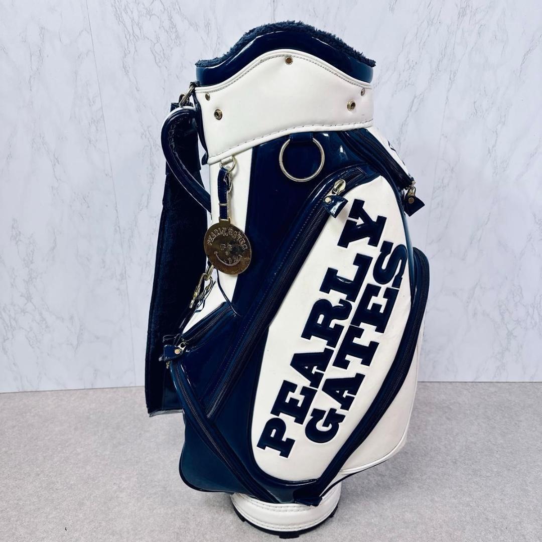 PEARLY GATES キャディバッグ ホワイト ネイビー エナメル　9.5型