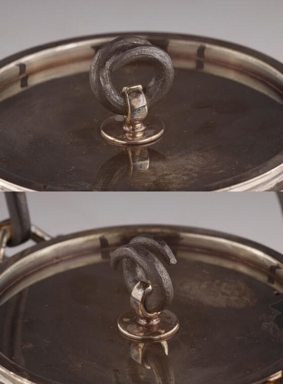 ◆北村靜香 造 銀瓶 純銀 南鐐平安形瓶 鉄の釣手◆検）真鍋静良 光玉堂 鉄瓶