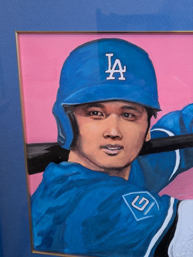 【真　作】大谷翔平選手、水彩画、色紙、サイン「MIZ」有、額・箱付