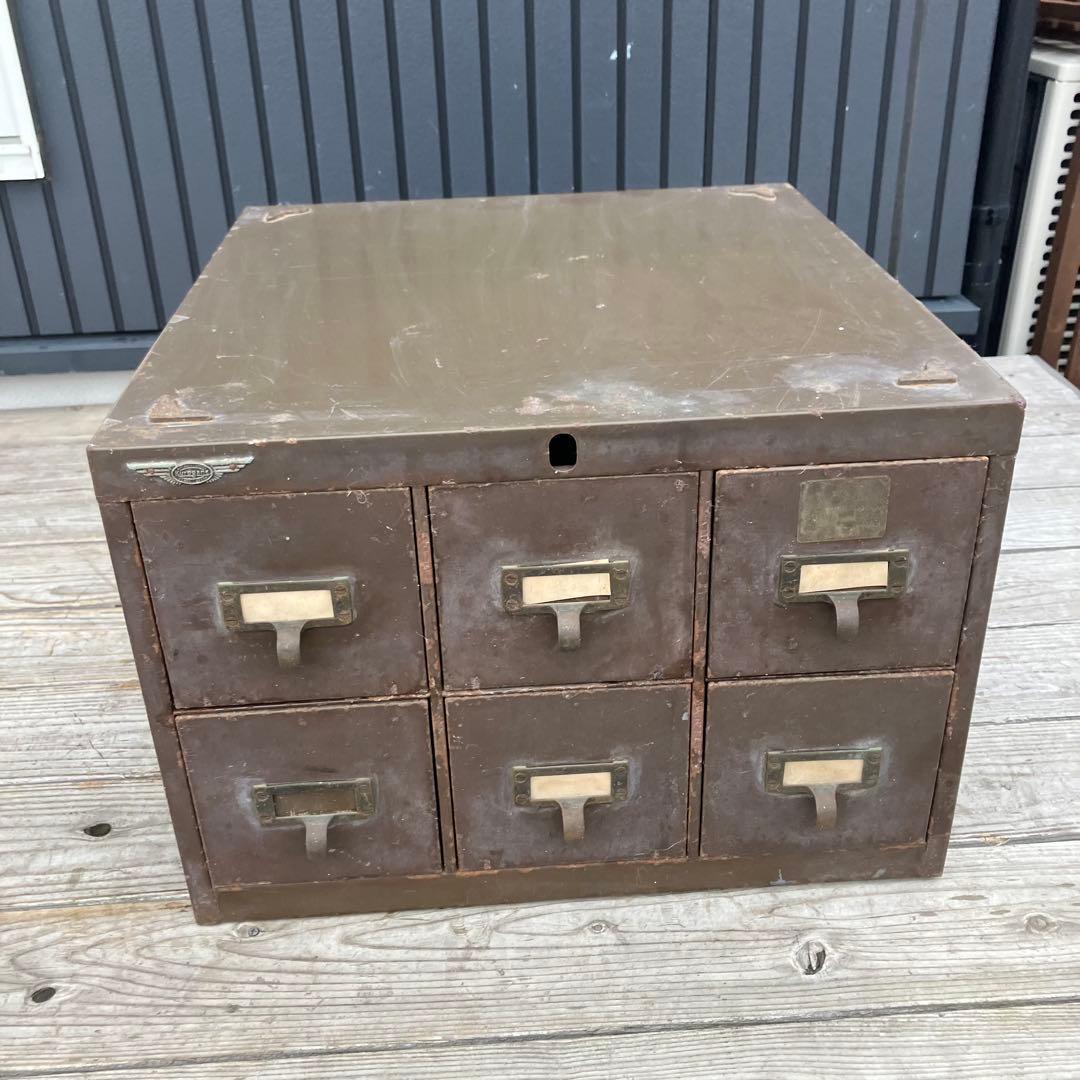 昭和レトロ クロガネ インダストリアル 6段スチールラック 収納ボックス 古家具