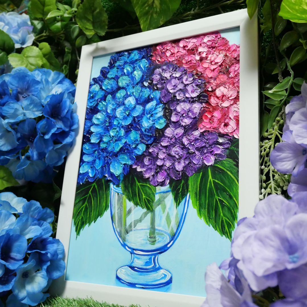 油絵 絵画 【アジサイの花】