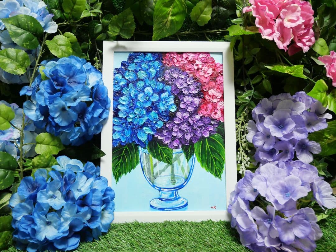 油絵 絵画 【アジサイの花】