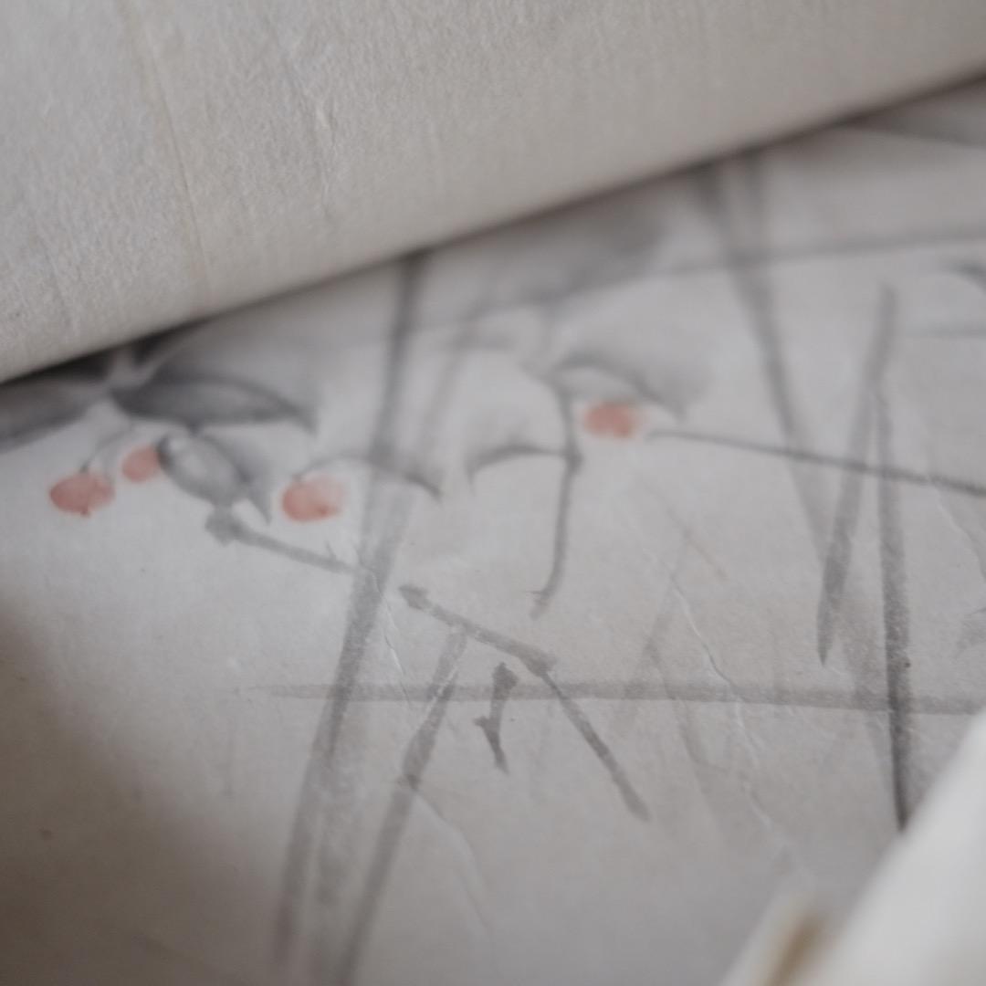 『希少』 真筆 八木奇峰 肉筆花鳥図 襖絵 四枚 江戸明治 花鳥画 彩色墨画