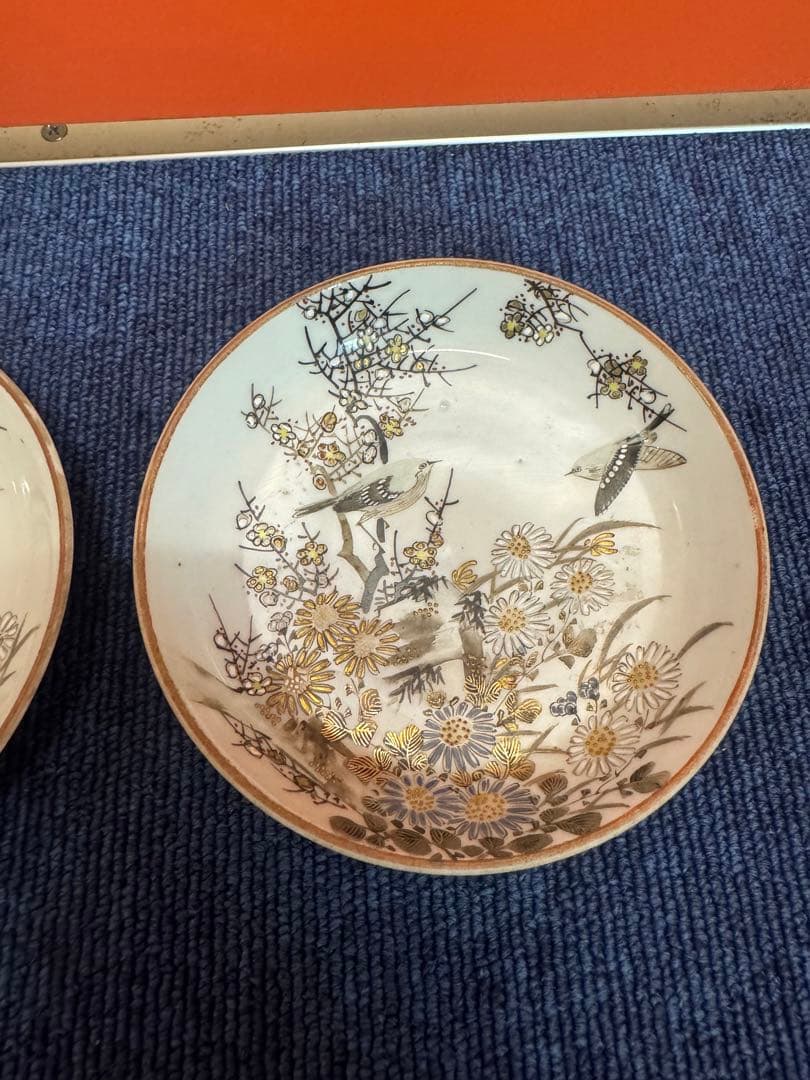 2009 九谷焼　色絵花鳥　皿　2客　時代物