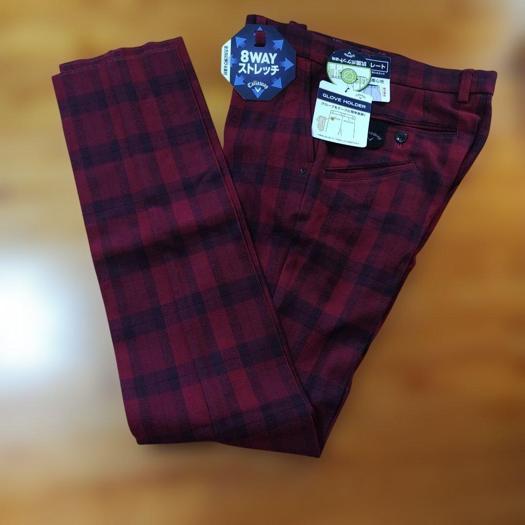 Callaway メンズゴルフパンツ　赤チェック ストレートパンツ　Ｓ　新品